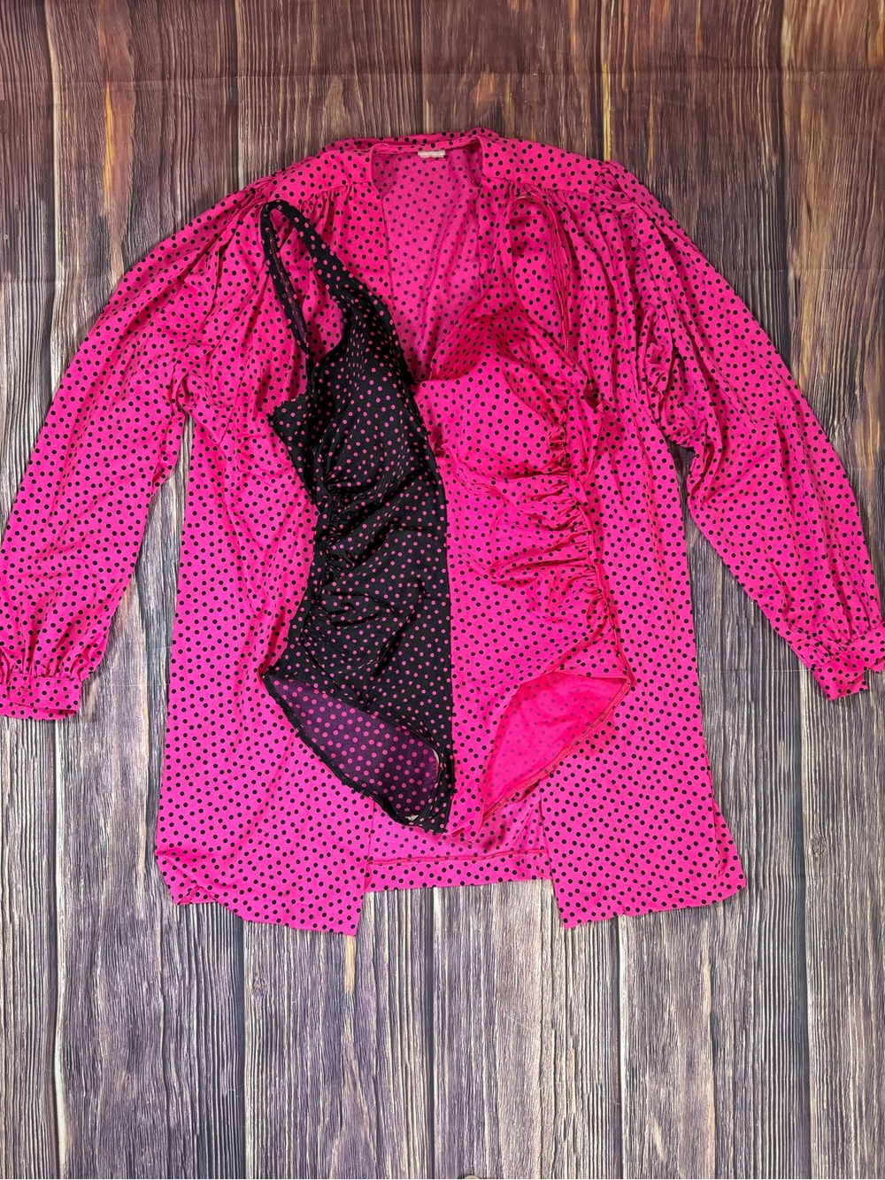 Vintage Polka Dot 80s One Piece Swimsuit w/Matching Long Sleeve Coverup Large